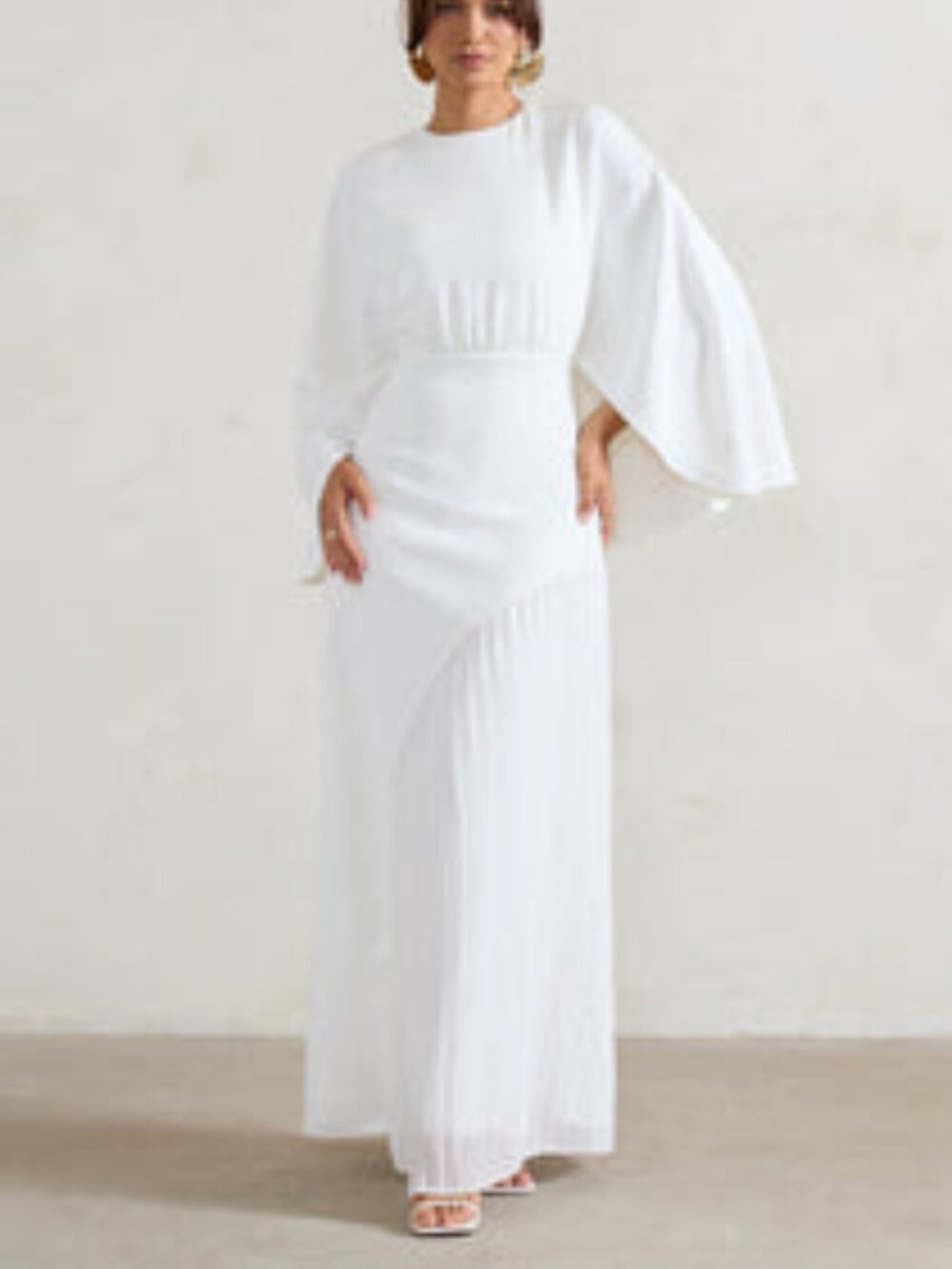 Club L London "Milly" White Cape Maxi Dress with Asymmetric Chiffon Hem (US 8)